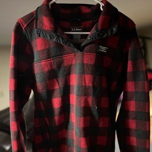 L.L Bean Button Snap Pullover Plaid Buffalo Plaid Buffalo Check Fleece Teddy